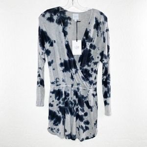 Sen Gray Black Long Sleeve Surplice Tie Dye Ribbed Shorts Romper Size 1 or Small